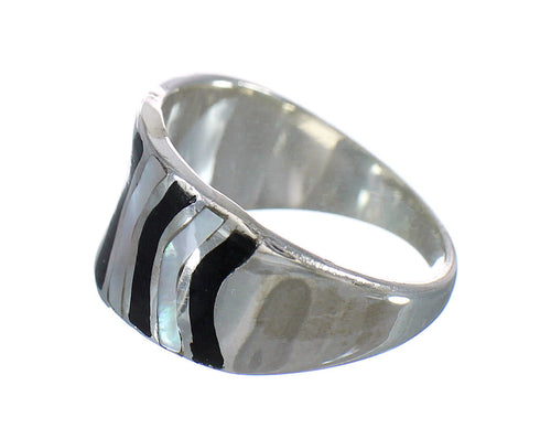 Sterling Silver Mother Of Pearl Jet Inlay Southwest Jewelry Ring Size 5-1/4 RX92378